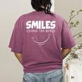 Smile Smiles Change The World Teacher T-Shirt Happy T-Shirt Women's Comfort Colors T-Shirt Back Print Berry