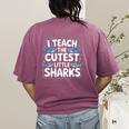 I Teach The Cutest Little Sharks Teacher School Women's Comfort Colors T-Shirt Back Print Berry I Teach The Cutest Little Sharks Teacher School Women's Comfort Colors T-Shirt Back Print Berry