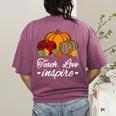 Teach Love Inspire Autumn Fall Plaid Leopard Pumpkin Teacher For Men Women Kids Women's Comfort Colors T-Shirt Back Print Berry