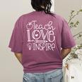Teach Love Inspire Retro Teacher Kids Back To School Women's Comfort Colors T-Shirt Back Print Berry