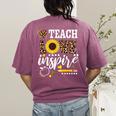 TEACH LOVE INSPIRE Teacher Sunflower Appreciation Women's Comfort Colors T-Shirt Back Print Berry TEACH LOVE INSPIRE Teacher Sunflower Appreciation Women's Comfort Colors T-Shirt Back Print Berry