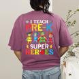 I Teach Pre-K Superheroes Students Teacher Back To School Women's Comfort Colors T-Shirt Back Print Berry