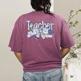 Teacher Blue Chinoiserie Coquette Bow Heart Teacher Life Women's Comfort Colors T-Shirt Back Print Berry