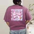 Teacher Bow Pencil Flowers Teacher Back To School Women's Comfort Colors T-Shirt Back Print Berry