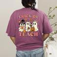 Teacher Halloween Trick Or Teach Cute Ghost Coffee Pumpkins Women's Comfort Colors T-Shirt Back Print Berry