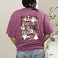 Teacher Library Ghost Reading Book Halloween Cat Women's Comfort Colors T-Shirt Back Print Berry Teacher Library Ghost Reading Book Halloween Cat Women's Comfort Colors T-Shirt Back Print Berry