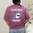 Teacher Shark Teaching Back To School Kindergarten Women's Comfort Colors T-Shirt Back Print Berry