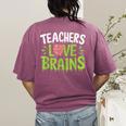 Teachers Love Brains Halloween Teacher Zombie Women's Comfort Colors T-Shirt Back Print Berry Teachers Love Brains Halloween Teacher Zombie Women's Comfort Colors T-Shirt Back Print Berry