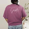 Teaching Future Saints Catholic Teacher Women's Comfort Colors T-Shirt Back Print Berry