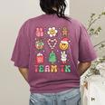 Team TK Teacher Christmas Groovy Smile Face Girl Boy Kid TK Women's Comfort Colors T-Shirt Back Print Berry