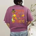 Thankful For My 4th Grade Turkey Thanksgiving Turkey Teacher Women's Comfort Colors T-Shirt Back Print Berry