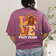 Thanksgiving Love First Grade Teacher Turkey Autumn Fall For Men Women Girls Kids Women's Comfort Colors T-Shirt Back Print Berry
