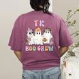 TK Boo Crew Retro Groovy Halloween Floral Ghost TK Teacher Women's Comfort Colors T-Shirt Back Print Berry