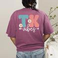 TK Vibes Back To School Teachers Students TK Team Women's Comfort Colors T-Shirt Back Print Berry