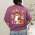 Trick Or Teach Cute Ghost Coffee Pumpkins Halloween Teacher Women's Comfort Colors T-Shirt Back Print Berry Trick Or Teach Cute Ghost Coffee Pumpkins Halloween Teacher Women's Comfort Colors T-Shirt Back Print Berry