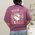 Trick Or Teach Groovy Teacher Halloween Retro Ghost Women's Comfort Colors T-Shirt Back Print Berry Trick Or Teach Groovy Teacher Halloween Retro Ghost Women's Comfort Colors T-Shirt Back Print Berry