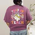 Trick Or Teach Groovy Teacher Halloween Retro Teacher Ghost Women's Comfort Colors T-Shirt Back Print Berry Trick Or Teach Groovy Teacher Halloween Retro Teacher Ghost Women's Comfort Colors T-Shirt Back Print Berry