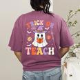 Trick Or Teach Teacher Groovy Ghost Halloween Teacher Women's Comfort Colors T-Shirt Back Print Berry