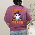 Trick Or Teach Teacher Halloween Ghost Pencil Floral Women's Comfort Colors T-Shirt Back Print Berry