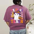 Trick Or Teach Teacher Pencil Ghost Halloween Teacher Women's Comfort Colors T-Shirt Back Print Berry Trick Or Teach Teacher Pencil Ghost Halloween Teacher Women's Comfort Colors T-Shirt Back Print Berry