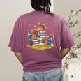 Turkey Reading Books Fall Season Thanksgiving Teacher Book Women's Comfort Colors T-Shirt Back Print Berry