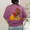 Turkey Reading Books Fall Thanksgiving Teacher Book Women's Comfort Colors T-Shirt Back Print Berry Turkey Reading Books Fall Thanksgiving Teacher Book Women's Comfort Colors T-Shirt Back Print Berry