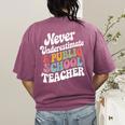 Never Underestimate a Public School Teacher Public Education Women's Comfort Colors T-Shirt Back Print Berry