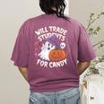Will Trade Students For Candy Halloween Teacher Women's Comfort Colors T-Shirt Back Print Berry Will Trade Students For Candy Halloween Teacher Women's Comfort Colors T-Shirt Back Print Berry