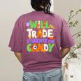 Will Trade Students For Candy Teacher Cute Halloween Costume Women's Comfort Colors T-Shirt Back Print Berry