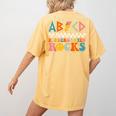 ABCD Kindergarten Rocks Back To School Teacher Kindergarten Women's Comfort Colors T-Shirt Back Print Mustard