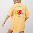 Back To School Teachers Crew Students Team ESOL Teacher Women's Comfort Colors T-Shirt Back Print Mustard