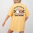 You Cant Scare Me I Teach First Grade Teacher Halloween Women's Comfort Colors T-Shirt Back Print Mustard