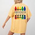 Colorful Crayon Kindergarten Team Tee For Teachers Students Men Women Kids Women's Comfort Colors T-Shirt Back Print Mustard
