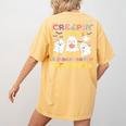 Creepin It Real With Kindergarten Monsters Halloween Teacher Women's Comfort Colors T-Shirt Back Print Mustard