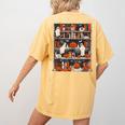 Cute Ghost Book Reading Books Lover Spooky Teacher Halloween Women's Comfort Colors T-Shirt Back Print Mustard