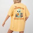 Cute Halloween Teacher Librarian Mummy Reading Books Women's Comfort Colors T-Shirt Back Print Mustard