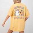 Daycare Boo Crew Groovy Halloween Floral Ghost Kid Teacher Women's Comfort Colors T-Shirt Back Print Mustard Daycare Boo Crew Groovy Halloween Floral Ghost Kid Teacher Women's Comfort Colors T-Shirt Back Print Mustard
