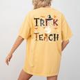 Fall Holiday Themed Thanksgiving Halloween Teacher Trick Or Women's Comfort Colors T-Shirt Back Print Mustard