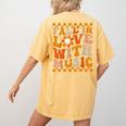 Fall In Love With Music Groovy Thanksgiving Music Teacher Men Women Girls Kids Women's Comfort Colors T-Shirt Back Print Mustard
