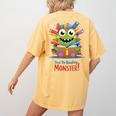 Feed The Reading Monster Halloween Teacher Women's Comfort Colors T-Shirt Back Print Mustard Feed The Reading Monster Halloween Teacher Women's Comfort Colors T-Shirt Back Print Mustard