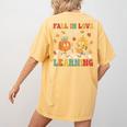 Groovy Fall In Love With Learning Autumn Pumpkin Teacher Women's Comfort Colors T-Shirt Back Print Mustard Groovy Fall In Love With Learning Autumn Pumpkin Teacher Women's Comfort Colors T-Shirt Back Print Mustard