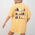 Halloween Library Ghost Books Teacher Spooky Trick Or Teach Women's Comfort Colors T-Shirt Back Print Mustard