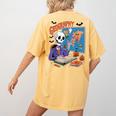 Halloween Skeleton Geography Teacher Pumpkin Bats Classroom Women's Comfort Colors T-Shirt Back Print Mustard