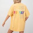Happy Fri Yay Teacher Friday Saying Women's Comfort Colors T-Shirt Back Print Mustard