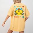 Happy To See Your Face Hippie Smile Back To School Teachers Women's Comfort Colors T-Shirt Back Print Mustard