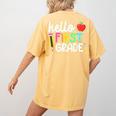 Hello First Grade Team 1st Grade Back To School Teacher Kids Women's Comfort Colors T-Shirt Back Print Mustard