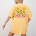 Interventionist Teacher Groovy Coquette Bow Back To School Women's Comfort Colors T-Shirt Back Print Mustard