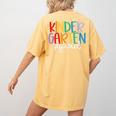 Kindergarten Squad Team Crew Teacher Back To School Women's Comfort Colors T-Shirt Back Print Mustard Kindergarten Squad Team Crew Teacher Back To School Women's Comfort Colors T-Shirt Back Print Mustard