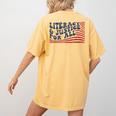 Literacy Justice For All Teacher Women's Comfort Colors T-Shirt Back Print Mustard