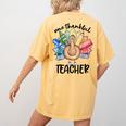 One Thankful Teacher Turkey Pencil Thanksgiving Teachers Women's Comfort Colors T-Shirt Back Print Mustard